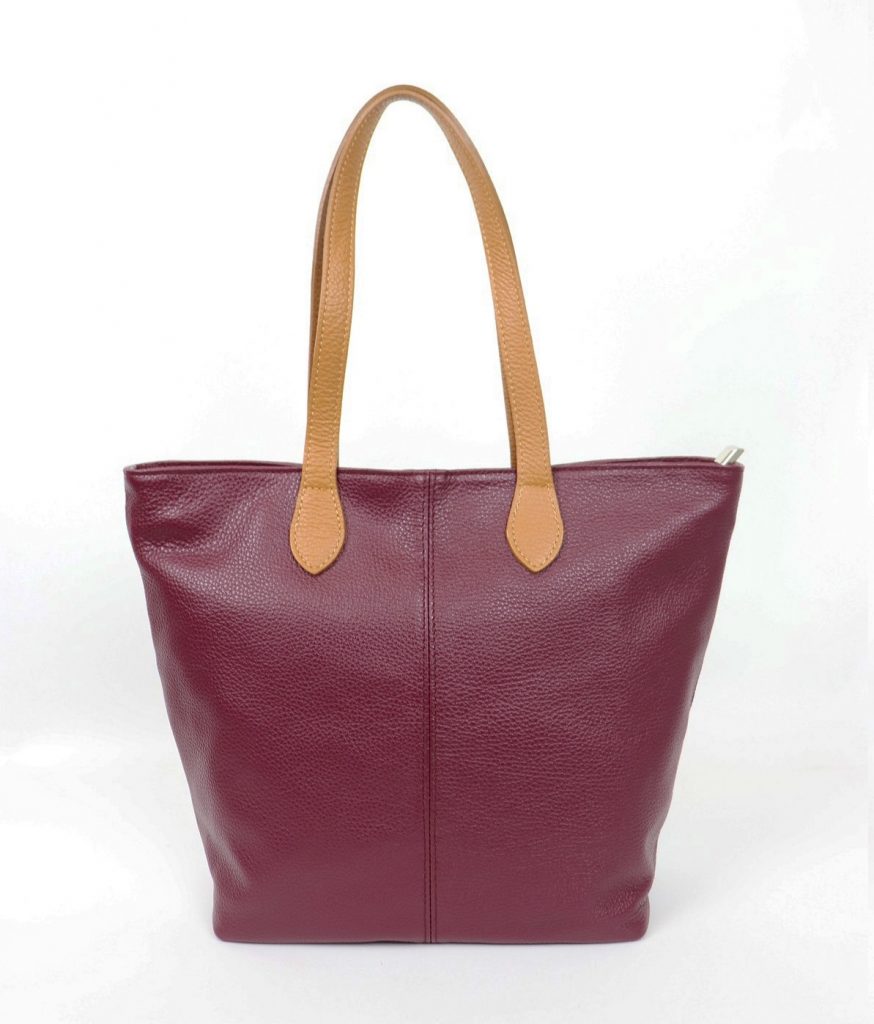 F294 Genuine Leather Tote Shoulder Bag with Tan Handle - Bagitali