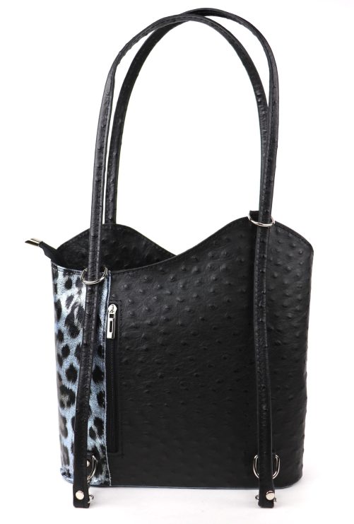 F219O Black/Leopard Print Ostrich Shoulder/Backpack - Image 7