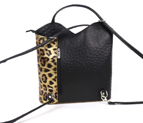 F219O Black/Leopard Print Ostrich Shoulder/Backpack - Image 4